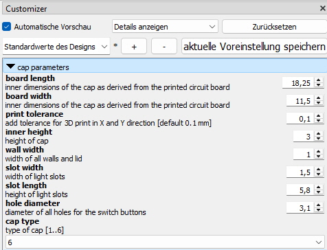 Kappen Customizer Ansicht